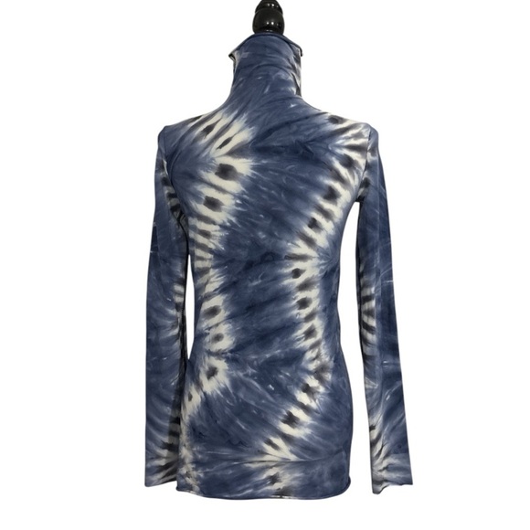 Tory Burch Sport Tissue-Seamless Long Sleeve‎ Shibori Navy Black Tie-Dye Top L - Picture 2 of 10